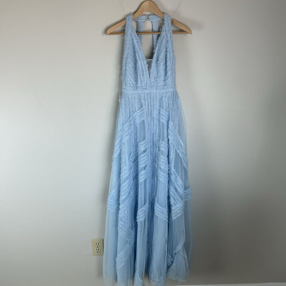 Bcbg Maxazria 0 Maxi Dress Blue Prom Wedding Guest Rosalie Eyelash Halter A-line